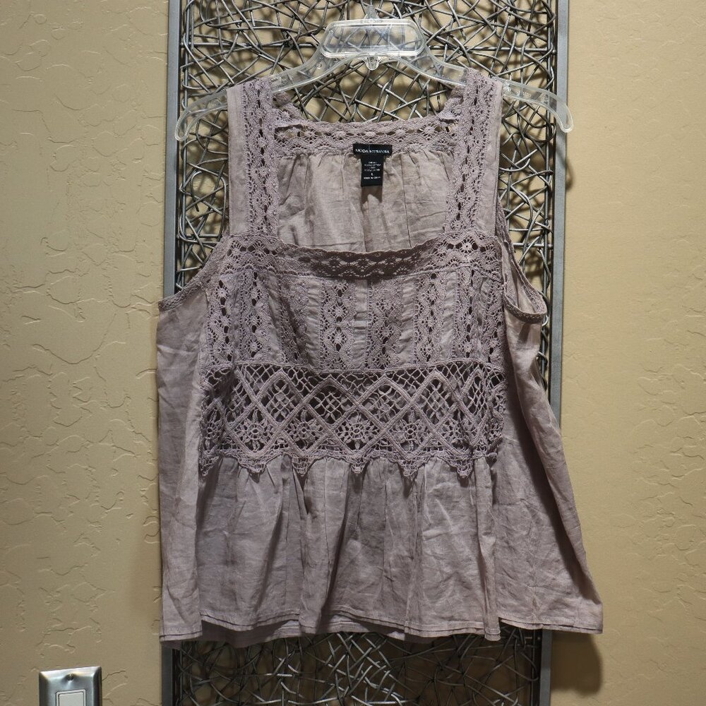 Moda Sheer Crochet Tank Top in Gray.